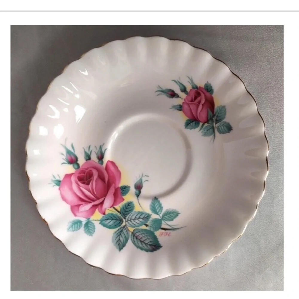 Royal Albert Elegant White Bone China teacup, and saucer pink rose vintage